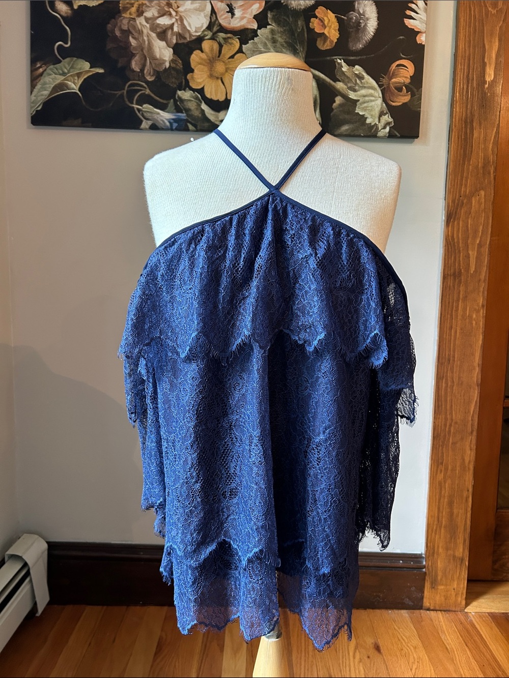 White House Black Market Lace Cold-Shoulder Cross-Strap Top